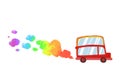 Illustration for Children: Little Red Car with Rainbow Smoke.