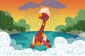 Illustration for Children: The Loch Ness Monster Provides the Yellow Duck a Safe Haven When It Rains.