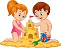 Children making sand castle at tropical beach Royalty Free Stock Photo