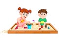 Children play sand happily