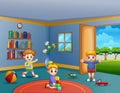 Children playing their toys inside the room Royalty Free Stock Photo