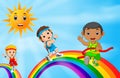 Children sport running over the rainbow