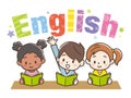 Illustration of children taking English class