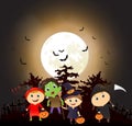 Illustration of children trick or treating in Halloween costume