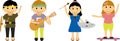 Illustration of children with various hobbies and activities. it`s a PNG image