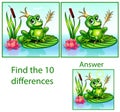 Illustration of children. visual puzzle shows ten differences between the pictures. Princess Frog