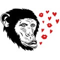 Monkey Blowing Kisses SVG, Funny Chimp Face with Hearts, Cute Valentine Vector for Cricut Royalty Free Stock Photo