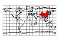 Illustration. China red color highlighted in map of World. Isolated on white background Royalty Free Stock Photo