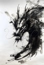 Illustration of Chinese brush painting of a dragon. Black ink lines drawn by master artist. It is a line that has weight, Royalty Free Stock Photo