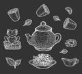 Illustration of Chinese tea ceremony set on black background