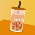 Sweet Taste Chocolate Boba Drink Text Love Illustration: Simple Flat Vector, Romantic Quote