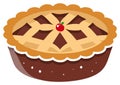 Illustration of a chocolate pie with a lattice crust topped with a cherry and green leaf Royalty Free Stock Photo