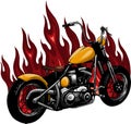 vecotr illustration of chopper motorcycle with fire flame.