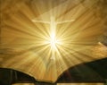 Illustration of Christ Appearing in Glowing Open Bible Royalty Free Stock Photo