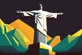 Illustration of Christ the Redeemer statue in Rio de Janeiro, Brazil. Abstract geometric style