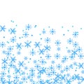 Winter card border of snow flakes falling vector background. Snowflake flying border macro illustration,card or banner