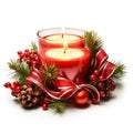 Christmas candle and decoration isolated on white background Royalty Free Stock Photo