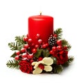Christmas decoration with red candle and holly berries isolated on white background Royalty Free Stock Photo