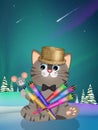 illustration of Christmas kitten with fireworks Royalty Free Stock Photo