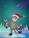 illustration of Christmas kitten with ice skates Royalty Free Stock Photo