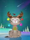 illustration of Christmas kitten with reindeer horns Royalty Free Stock Photo