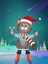 illustration of Christmas kitten with ski Royalty Free Stock Photo