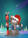 illustration of Christmas kitten with skis Royalty Free Stock Photo