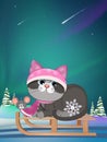 illustration of Christmas kitten on sled Royalty Free Stock Photo