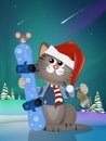 illustration of Christmas kitten with snowboard Royalty Free Stock Photo