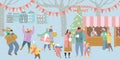 Illustration of a Christmas market with happy people