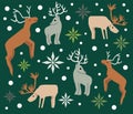 Illustration of Christmas pattern background with reindeers  and  snow flakes Royalty Free Stock Photo