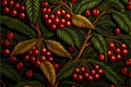 Christmas tree banches and red berries, digital illustration painting Royalty Free Stock Photo