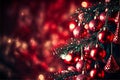 Christmas tree in red shiny background, creative digital illustration painting Royalty Free Stock Photo