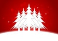 Illustration of Five Christmas Trees standing on a snowy landscape. Royalty Free Stock Photo