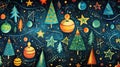 Illustration of Christmas wonder. colored ornaments and stars twinkle against a blue background - Generative AI