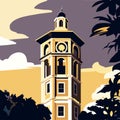 Illustration of a church tower in the middle of the park. Generative AI