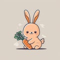 Illustration of a cIllustration of a cute bunny holding a carrot on a colored background. Generative AI Royalty Free Stock Photo