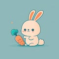 Illustration of a cIllustration of a cute bunny holding a carrot on a colored background. Generative AI Royalty Free Stock Photo