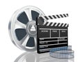 Illustration of cinema clap and film reel, over Royalty Free Stock Photo