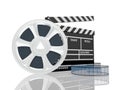 Illustration of cinema clap and film reel, over Royalty Free Stock Photo