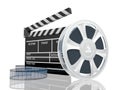 Illustration of cinema clap and film reel Royalty Free Stock Photo