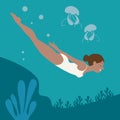 Girl is floating under the water ector Royalty Free Stock Photo