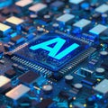 illustration of a circuit board with the word AI on a chip Royalty Free Stock Photo