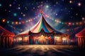 Illustration of a circus tent with lights and stars in the background, Colorful multi colored circus tent background and twinkling Royalty Free Stock Photo