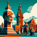 illustration of the city of Gdansk, Poland, Europe AI generated Royalty Free Stock Photo