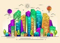 Illustration city line in colorful designIllustration city line in colorful design