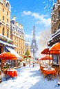 Illustration of the city of Paris at Christmas, France