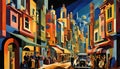 Illustration of a city with a retro 1920s styles