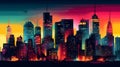 Illustration of city silhouette, lot of high rise building night background colorful abstract sky artistic Royalty Free Stock Photo