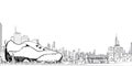 Illustration of a city with sneakers for the background, white, vector EPS10